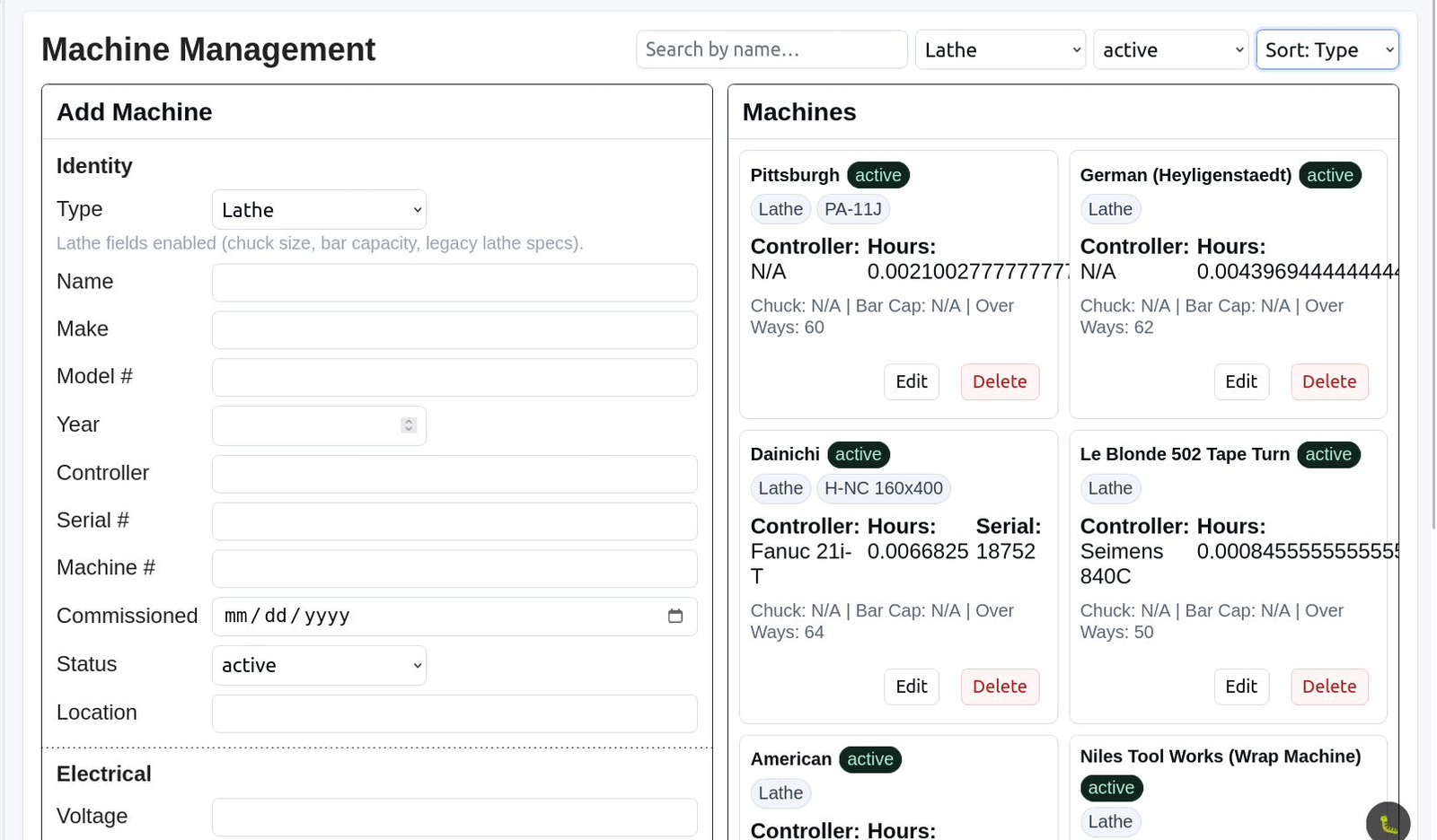 machine management interface