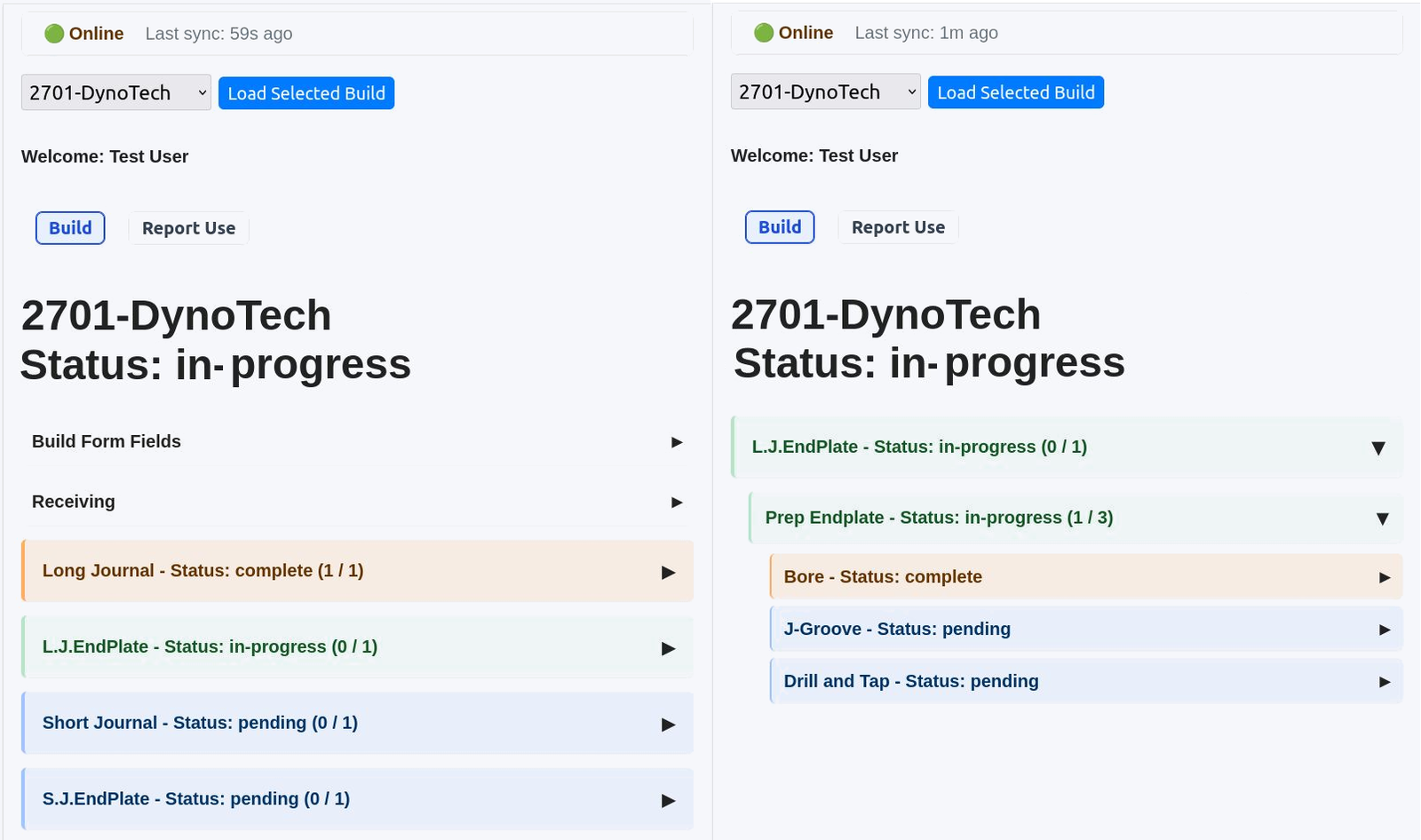 Production visibility dashboard showing real-time build status
